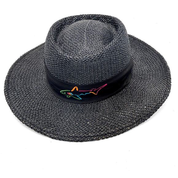 Greg Norman Signature Black Straw Sun Hat w/ Embroidered Shark Logo One Size - Picture 1 of 9